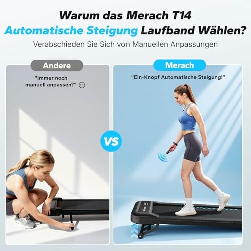 Comparison of manual and automatic treadmill adjustment with a person using each type.
