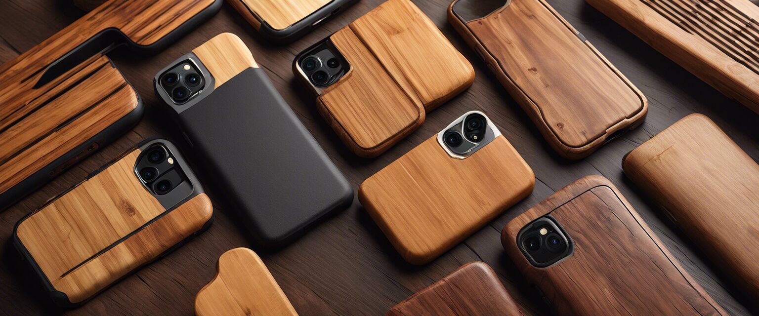 Collection of wood and bamboo phone cases